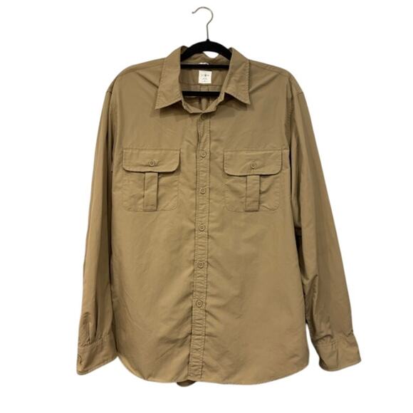 J Crew Mens Sun Shirt XL Khaki Long Sleeve 2024 Button Up Chest Pocket UPF 50 - Picture 1 of 8